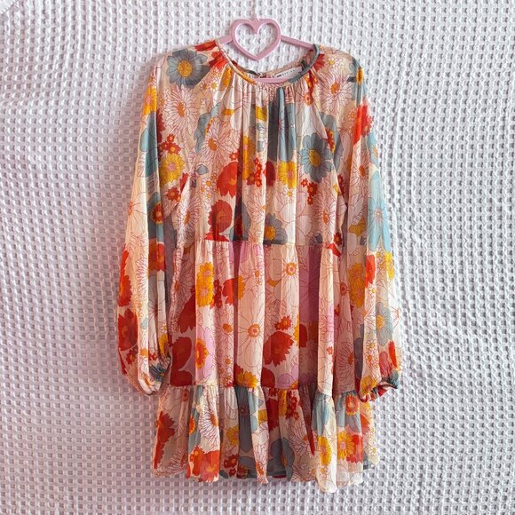 ASOS sheer retro floral long sleeve dress size US6 - Picture 1 of 2